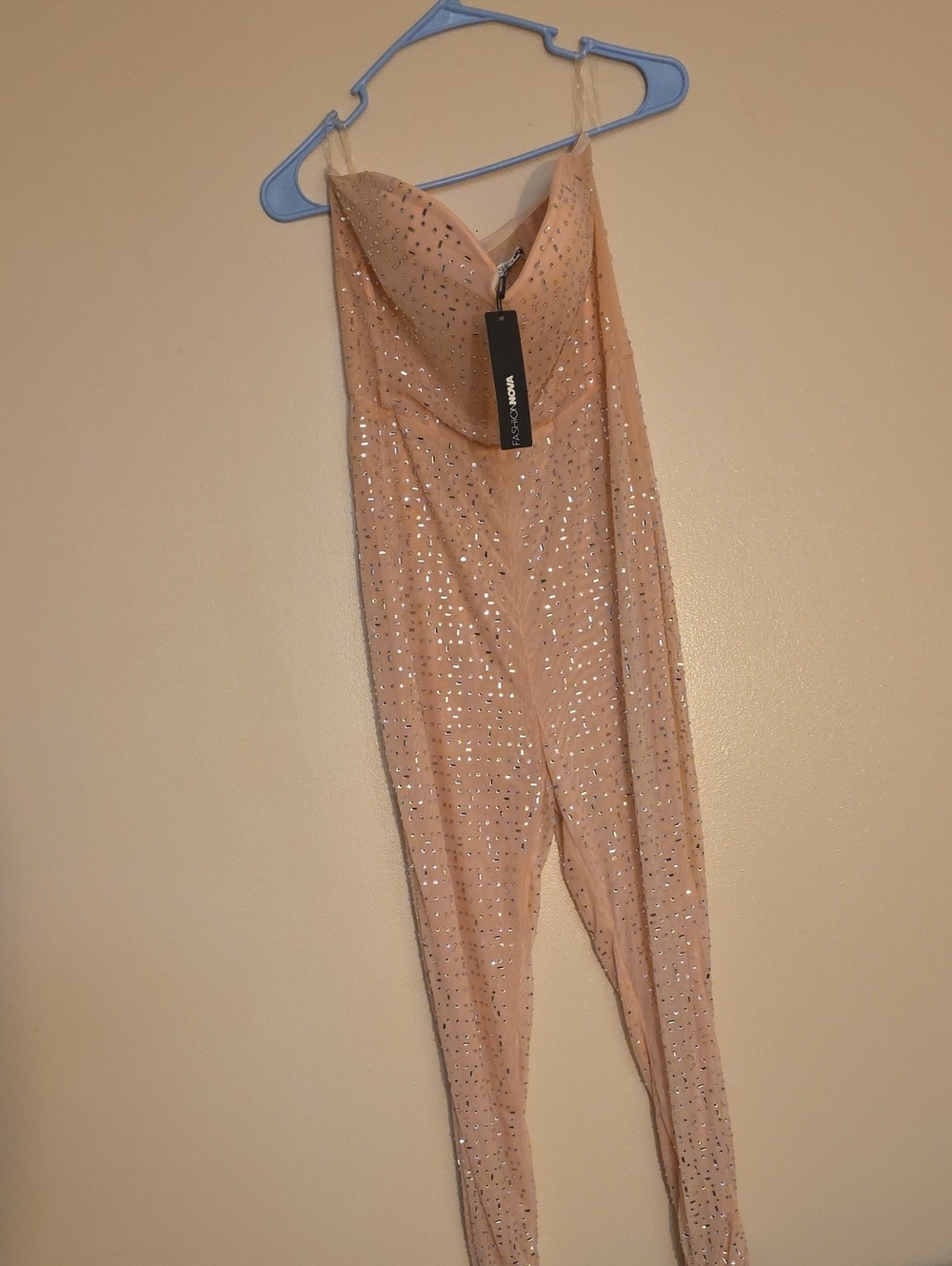 Fashion Nova Strapless Sequin Peachy Blush Jumpsuit